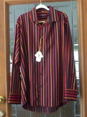 Visconti Size XXL Red Black Stripe Mercerized Cotton Dress Shirt